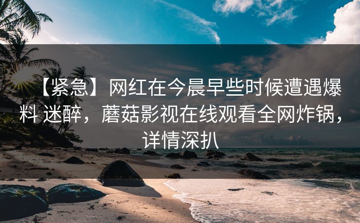【紧急】网红在今晨早些时候遭遇爆料 迷醉，蘑菇影视在线观看全网炸锅，详情深扒